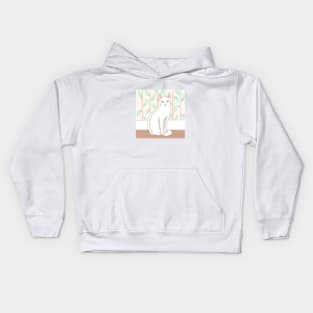 White Cat with Vintage Wallpaper Kids Hoodie